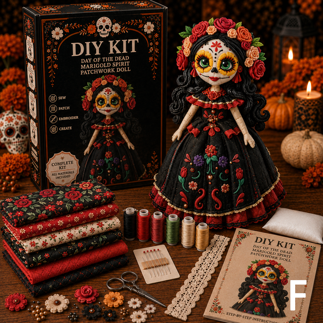 🔥LAST DAY 50% - Day of the Dead Patchwork Doll DIY Kit