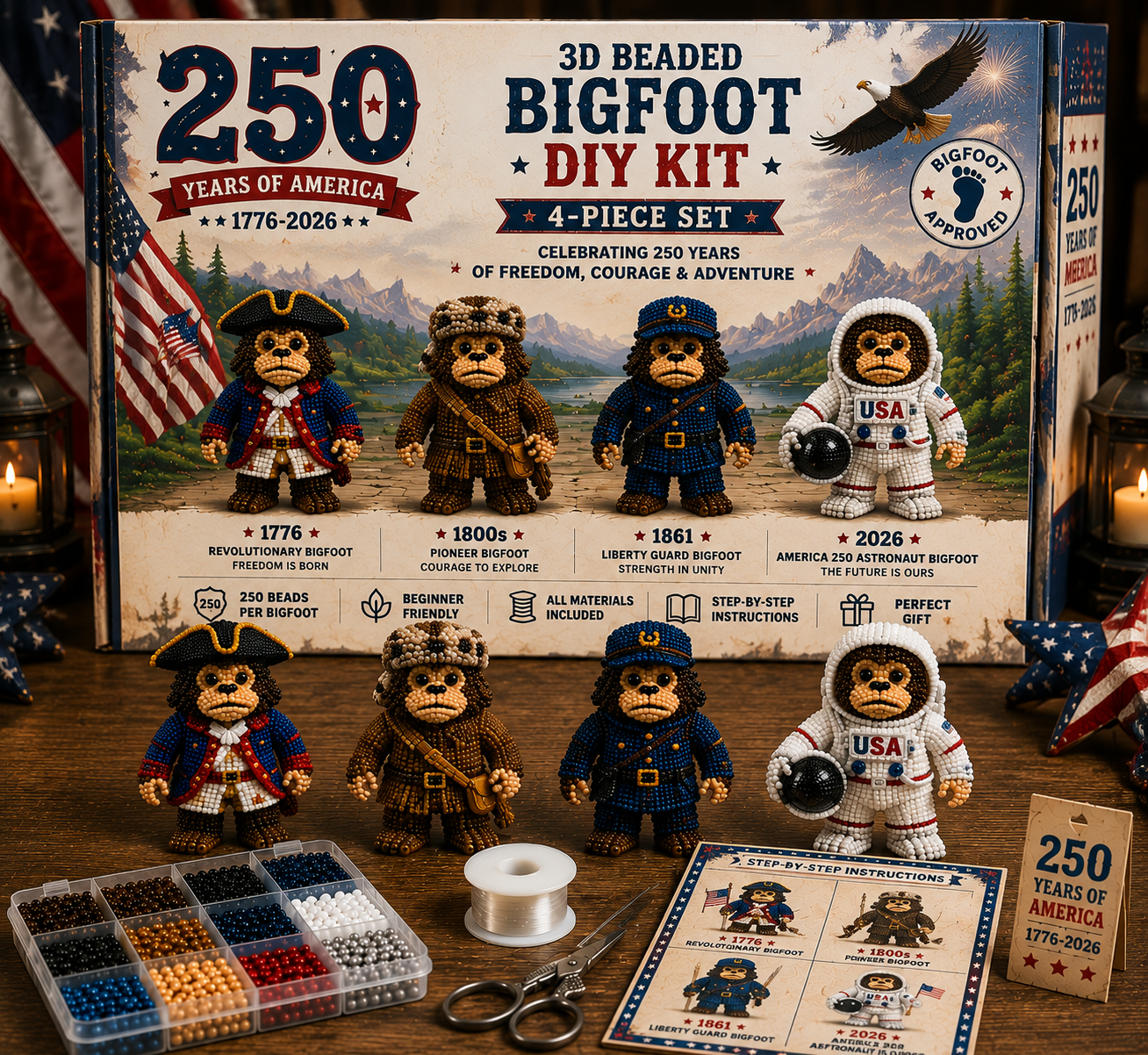 3D Beaded Bigfoot DIY Kit – Collectible Bigfoot Craft Set (4-Piece Series Collection)