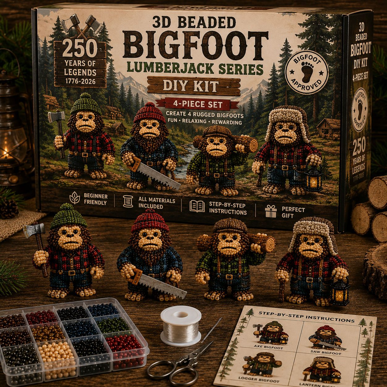 3D Beaded Bigfoot DIY Kit – Collectible Bigfoot Craft Set (4-Piece Series Collection)