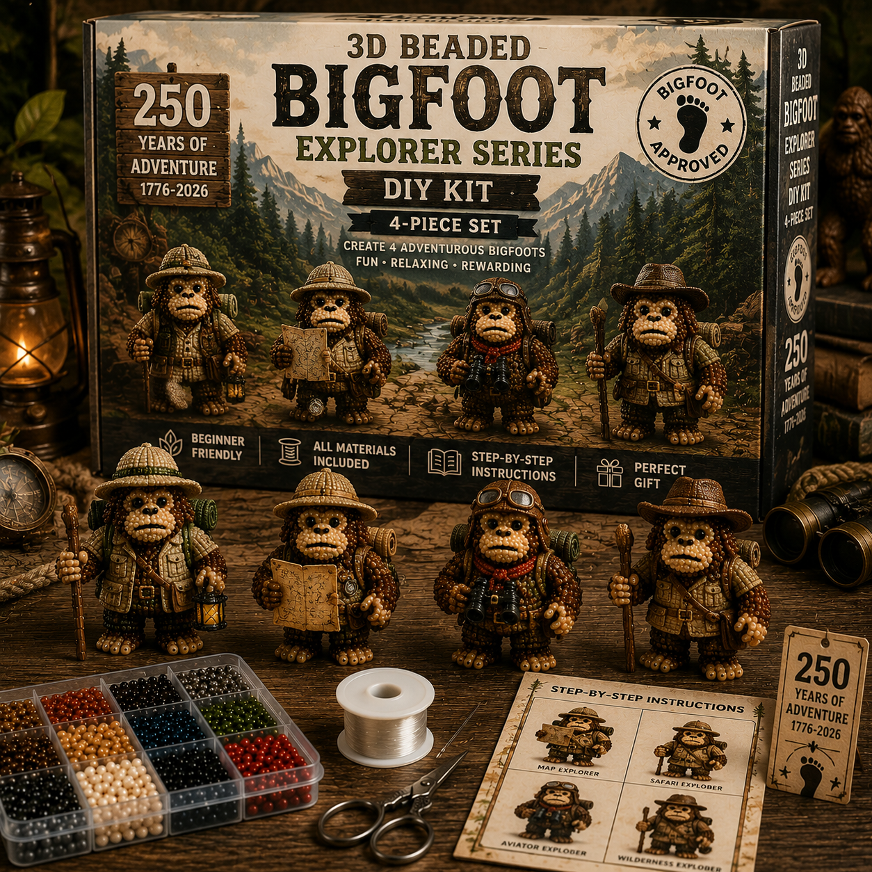 3D Beaded Bigfoot DIY Kit – Collectible Bigfoot Craft Set (4-Piece Series Collection)
