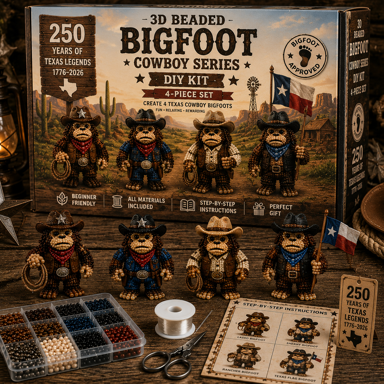 3D Beaded Bigfoot DIY Kit – Collectible Bigfoot Craft Set (4-Piece Series Collection)