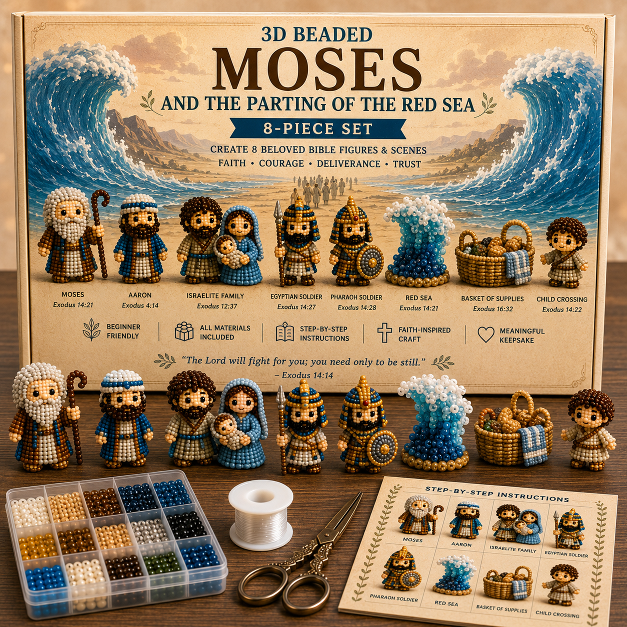 3D Beaded Nativity Collection DIY Kit – Handmade Christmas Faith Craft Set (8-Piece Set)