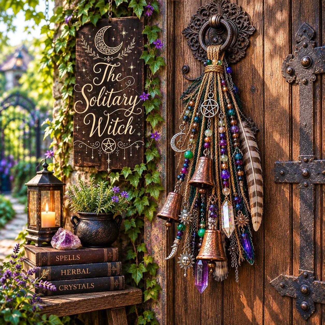 ⏳ Last Day 49% OFF –🔮Witchy Door Charm | Bells, Crystals & Celestial Hanging Decor🔮