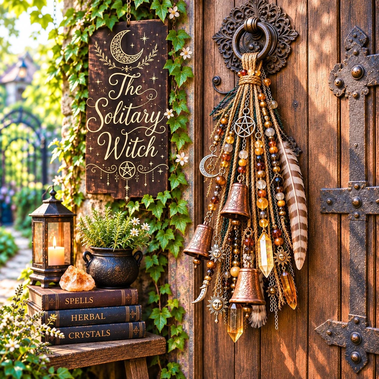 ⏳ Last Day 49% OFF –🔮Witchy Door Charm | Bells, Crystals & Celestial Hanging Decor🔮