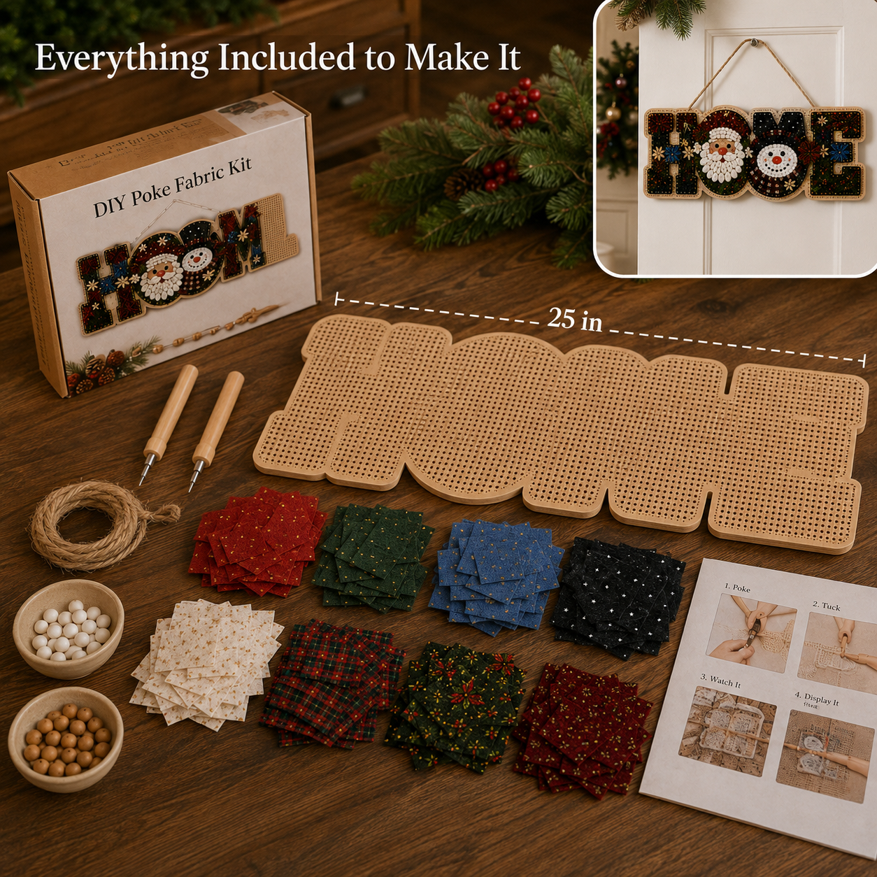 DIY Fabric Poke Art HOME Sign Kit – No-Sew Seasonal Door & Wall Hanging Craft