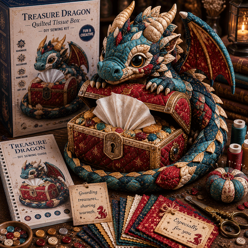 🐉✨ Dragon Keepers Collection – Quilted DIY Tissue Box Sewing Kit