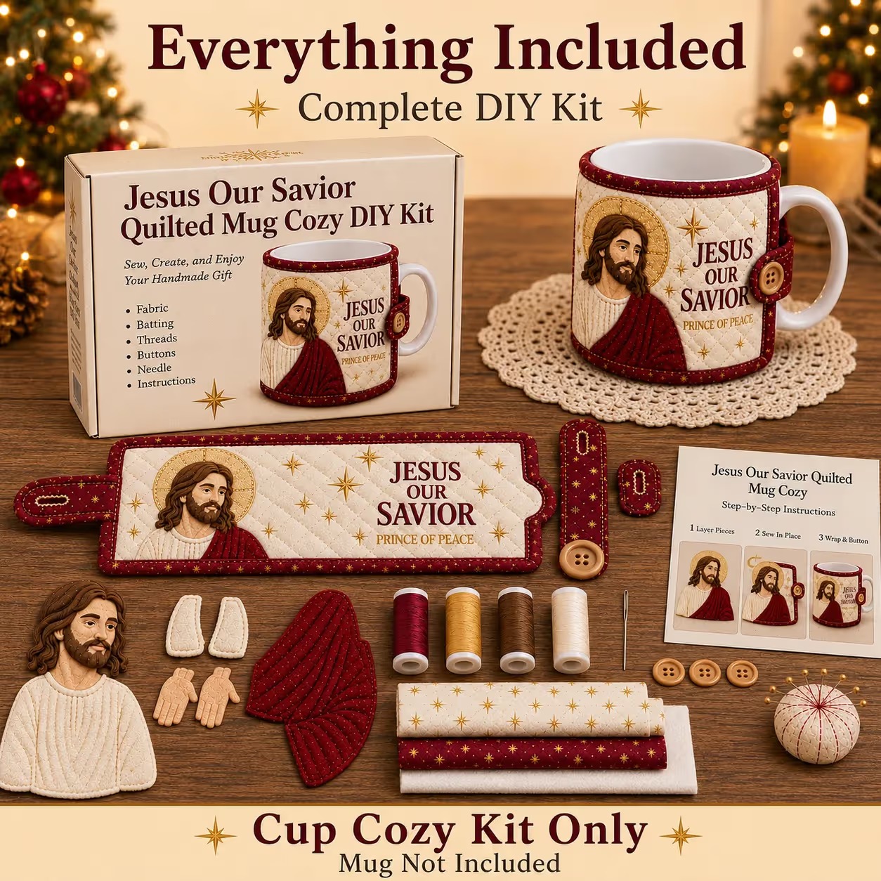 ⏳ Last Day 49% OFF – ✝️ Beginner-Friendly Christmas Faith Mug Cozy Sewing Kit