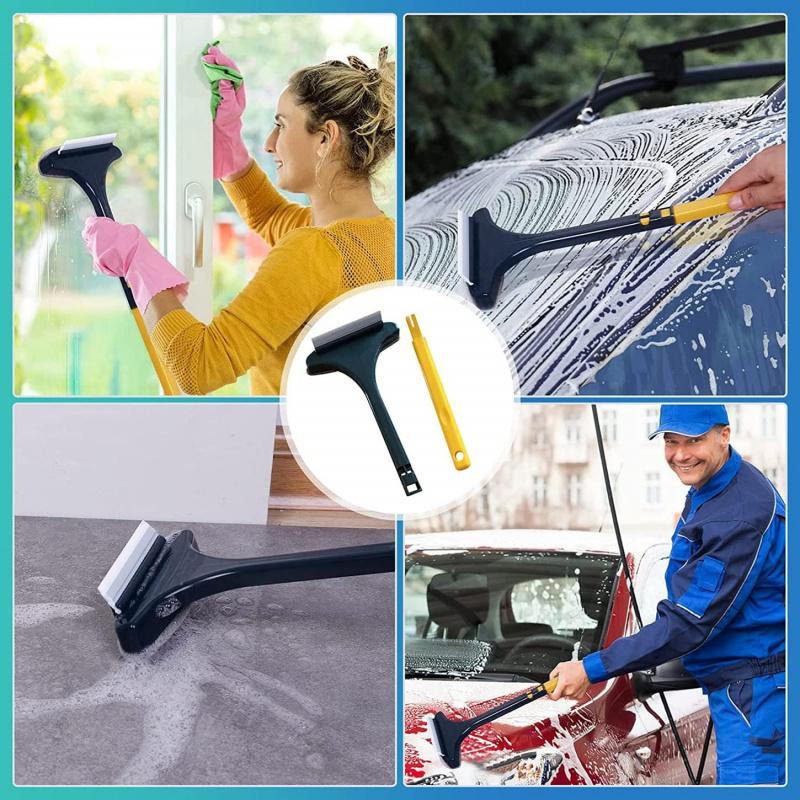 Household Cleaning Tool, Ideal for Christmas and Valentine's Day, Window Cleaning Brush, Cleaning Supplies, 2-in-1 Double-Sided Window Screen Cleaning Brush and Glass Wiper with Scraper, Long Handle, Dual-Use for Wet and Dry Cleaning.