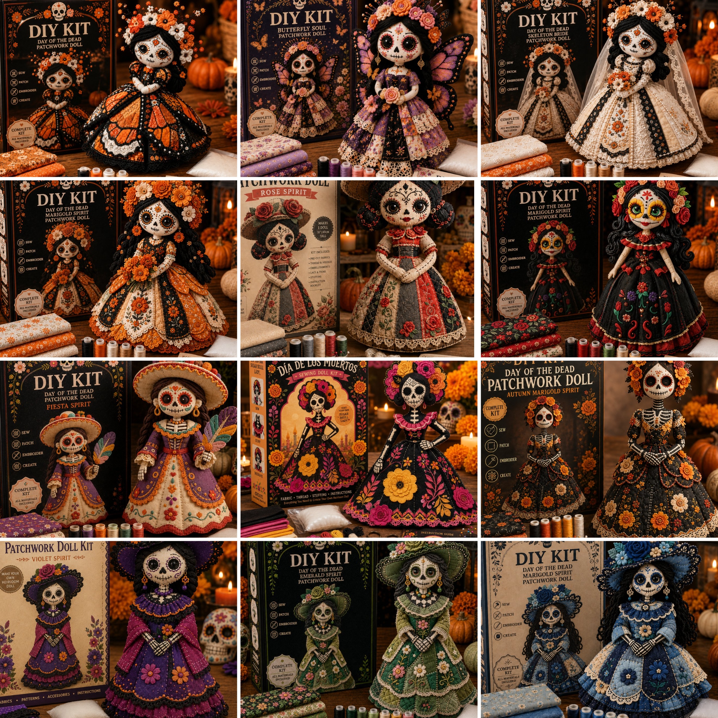 🔥LAST DAY 50% - Day of the Dead Patchwork Doll DIY Kit