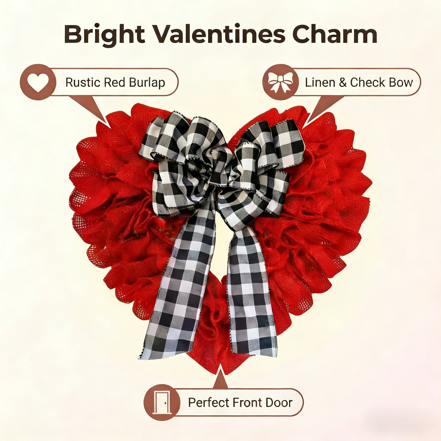 Valentines  Burlap Wreath  Door Decor