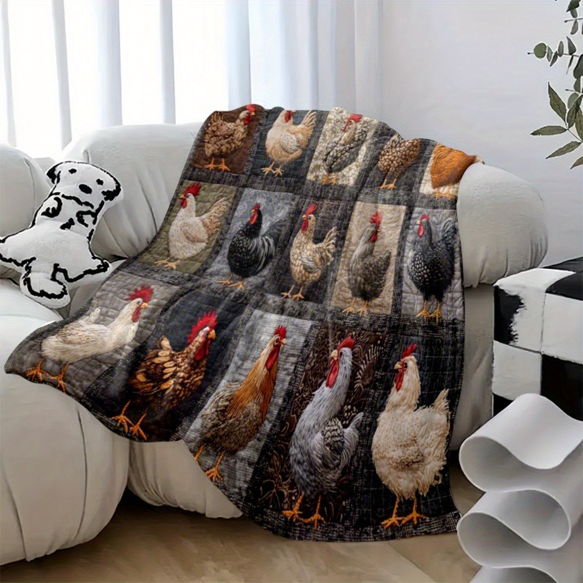 🐓 Cozy Vintage Rooster Plaid Blanket 🧣 Soft, Lightweight & Farmhouse Charm for All Seasons! 🎁Perfect Gift & Everyday Comfort! ✨