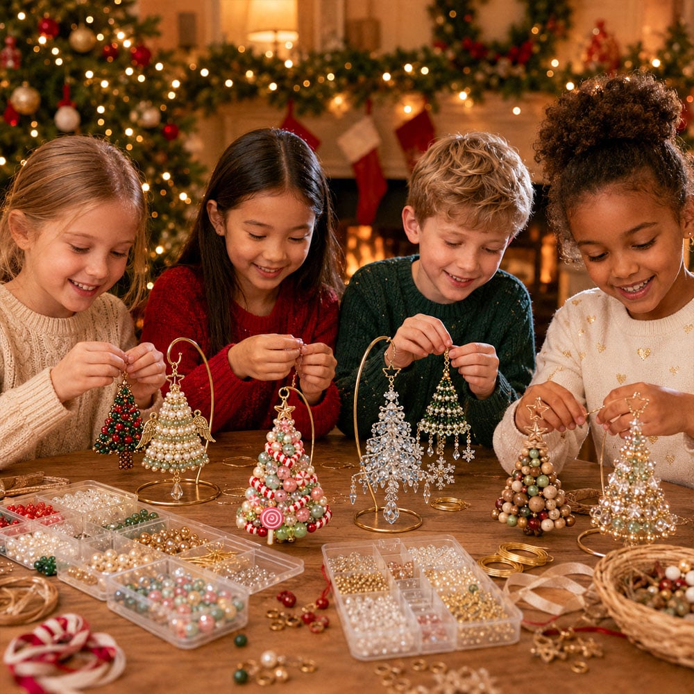 Afgewerkte kerstboomdecoratie met kralen