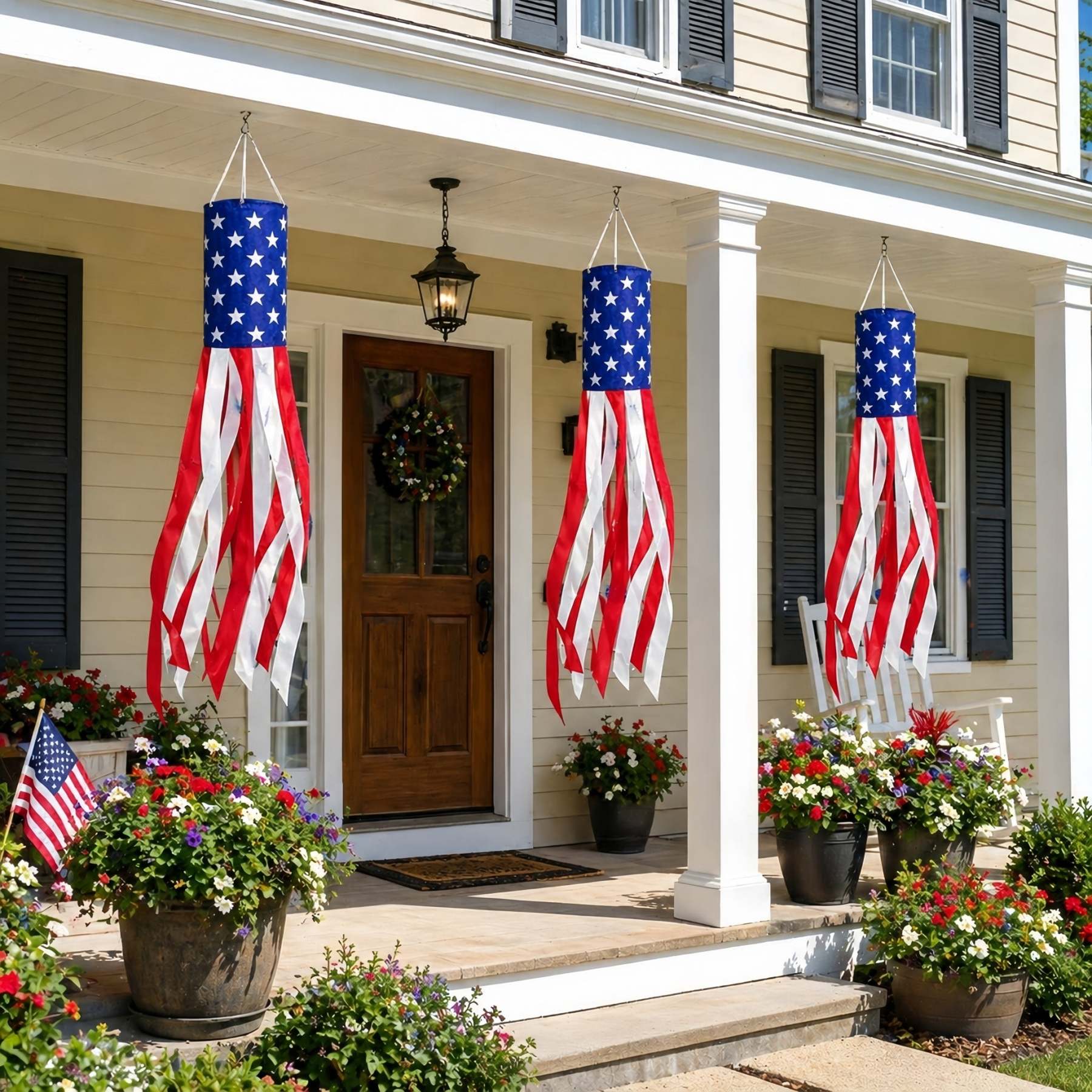 3 Pack 50 Inch Large American Flag Windsocks with Red White Blue Lights