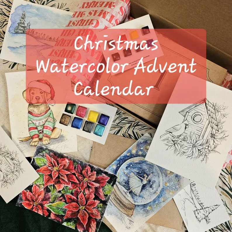 Advent Calendar 24 Envelopes Watercolor Christmas Set