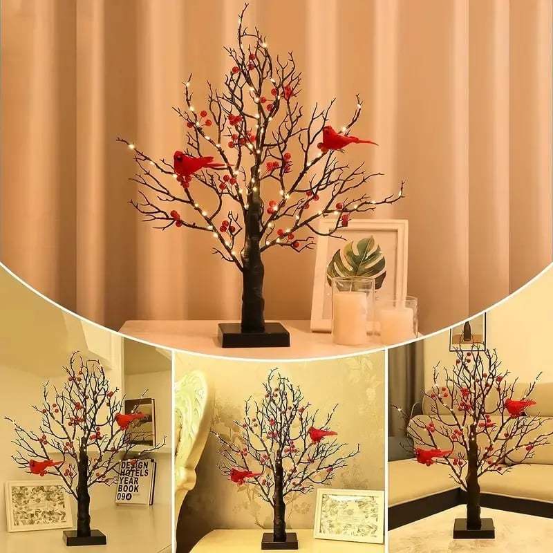 ✨Piece Set of Vintage Glowing Tree with Cardinals, Berries