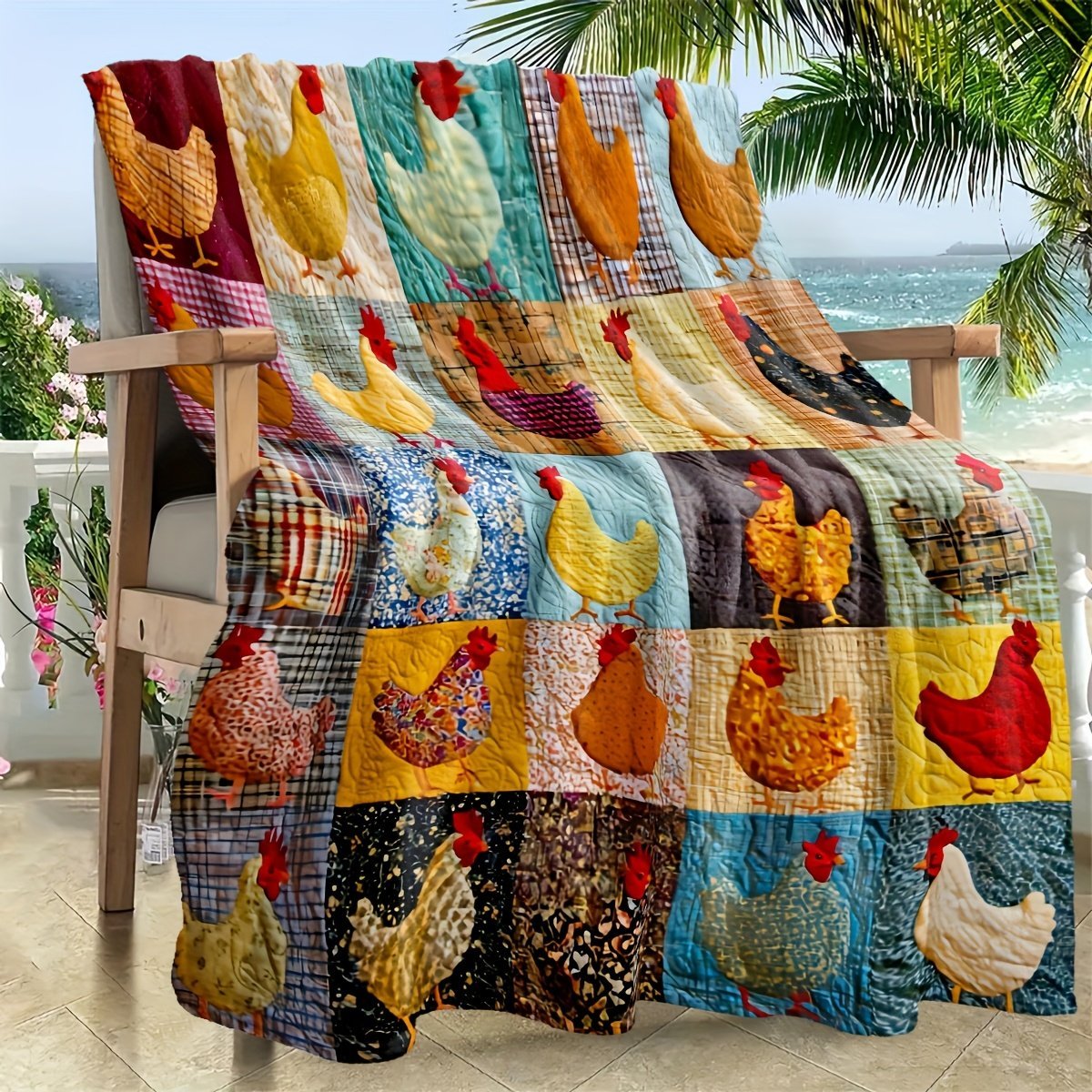 🐓 Cozy Vintage Rooster Plaid Blanket 🧣 Soft, Lightweight & Farmhouse Charm for All Seasons! 🎁Perfect Gift & Everyday Comfort! ✨