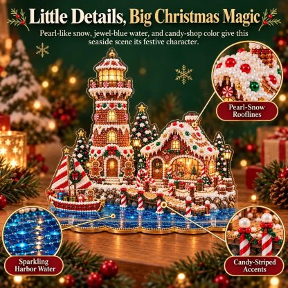 🔥Last Day BUY 3 GET 1 FREE ✨Premium Pearl Christmas Lighthouse Diamond Painting Art Kit | Luxury Flocked Canvas with Scratch-Resistant Non-Fading Pearl Beads DIY Holiday Decor 🎅⛄️❄️