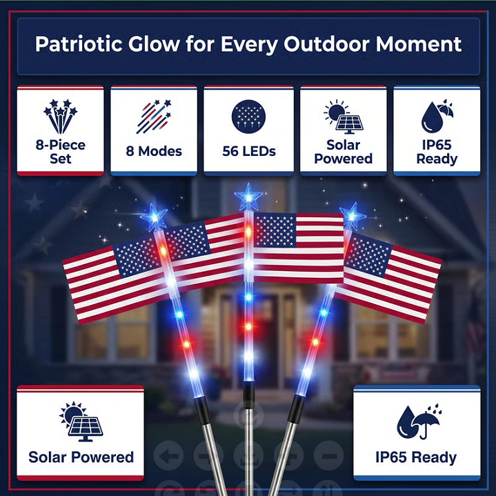 💕8-in-1 American Flag Solar Lights