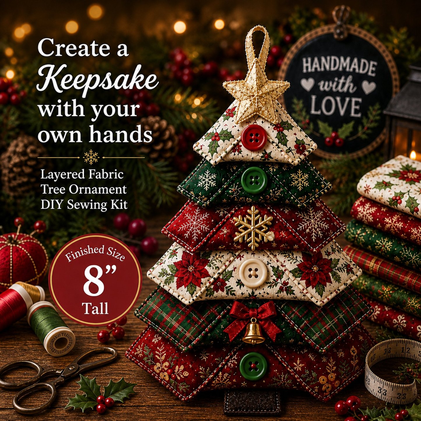 🔥Last Day BUY 3 GET 1 FREE ⭐Layered Fabric Tree Ornament DIY Sewing Kit | Beginner Friendly Handmade Seasonal Decor Gift