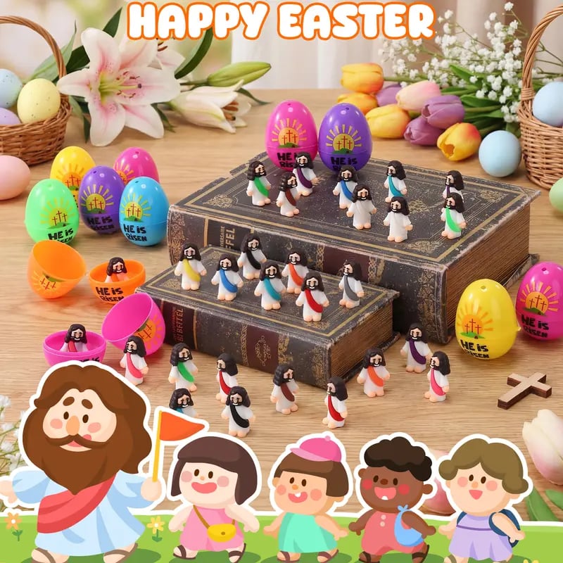 ✝️Christian Easter Surprise Eggs: Pre‐Filled Eggs with Mini Jesus Figures – Share Hope & Faith This Spring🌸