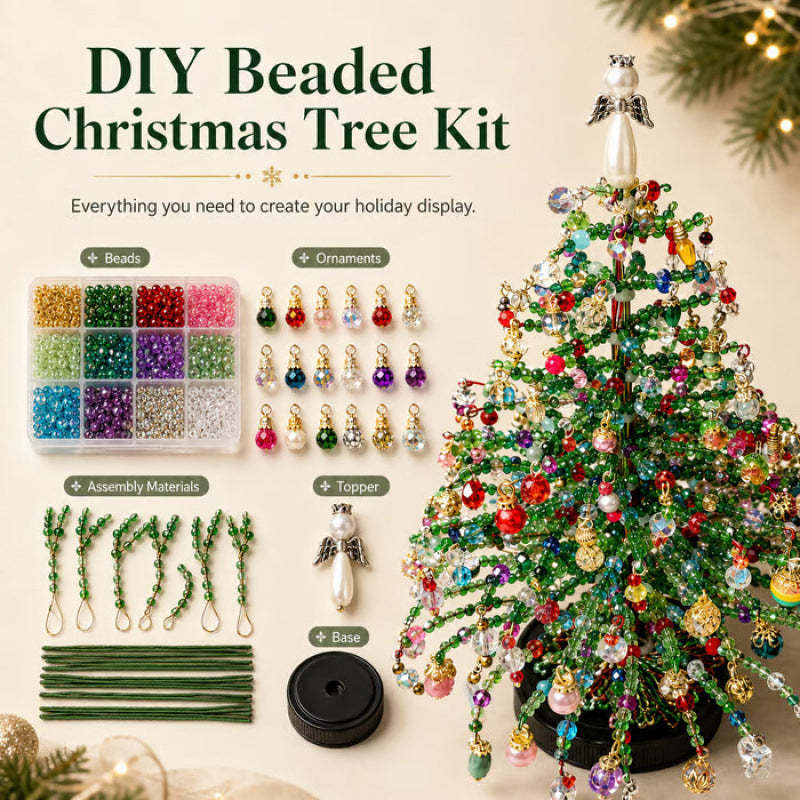 🔥Last Day BUY 2 GET 1 FREE⭐Mini Tabletop DIY Beaded Christmas Tree Craft Kit | Handmade Holiday Home Decor