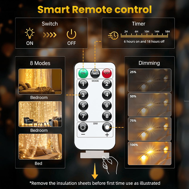 Remote-Control Led Curtain Light-9.8*9.8 FT