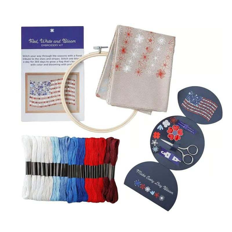 🔥Last Day 49% OFF - 🎨🧵Red, White & Bloom Embroidery Kit✨