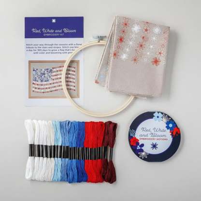 🔥Last Day 49% OFF - 🎨🧵Red, White & Bloom Embroidery Kit✨
