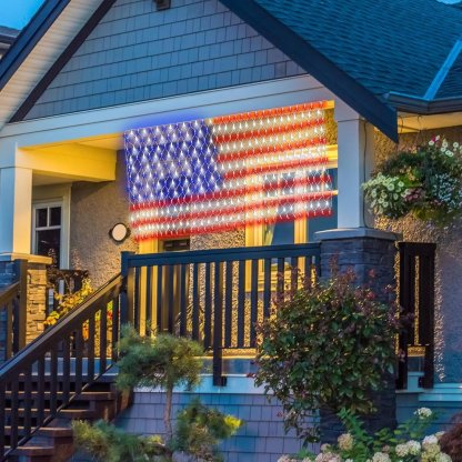 Solar American Flag Lights Outdoor,420 LEDs American Flag Net Lights 6.5ft x 3.28ft Super Bright