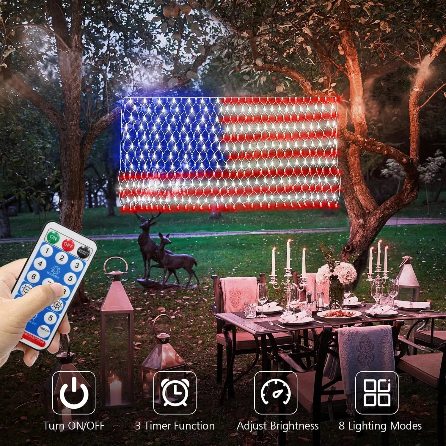 Solar American Flag Lights Outdoor,420 LEDs American Flag Net Lights 6.5ft x 3.28ft Super Bright
