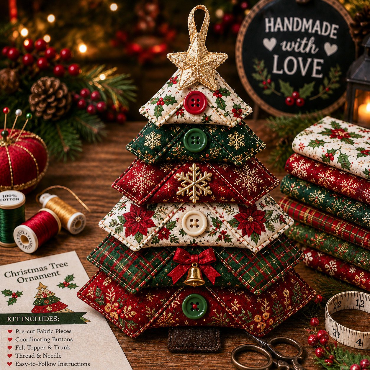 🔥Last Day BUY 3 GET 1 FREE ⭐Layered Fabric Tree Ornament DIY Sewing Kit | Beginner Friendly Handmade Seasonal Decor Gift