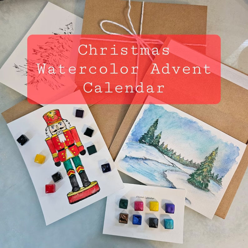 Advent Calendar 24 Envelopes Watercolor Christmas Set