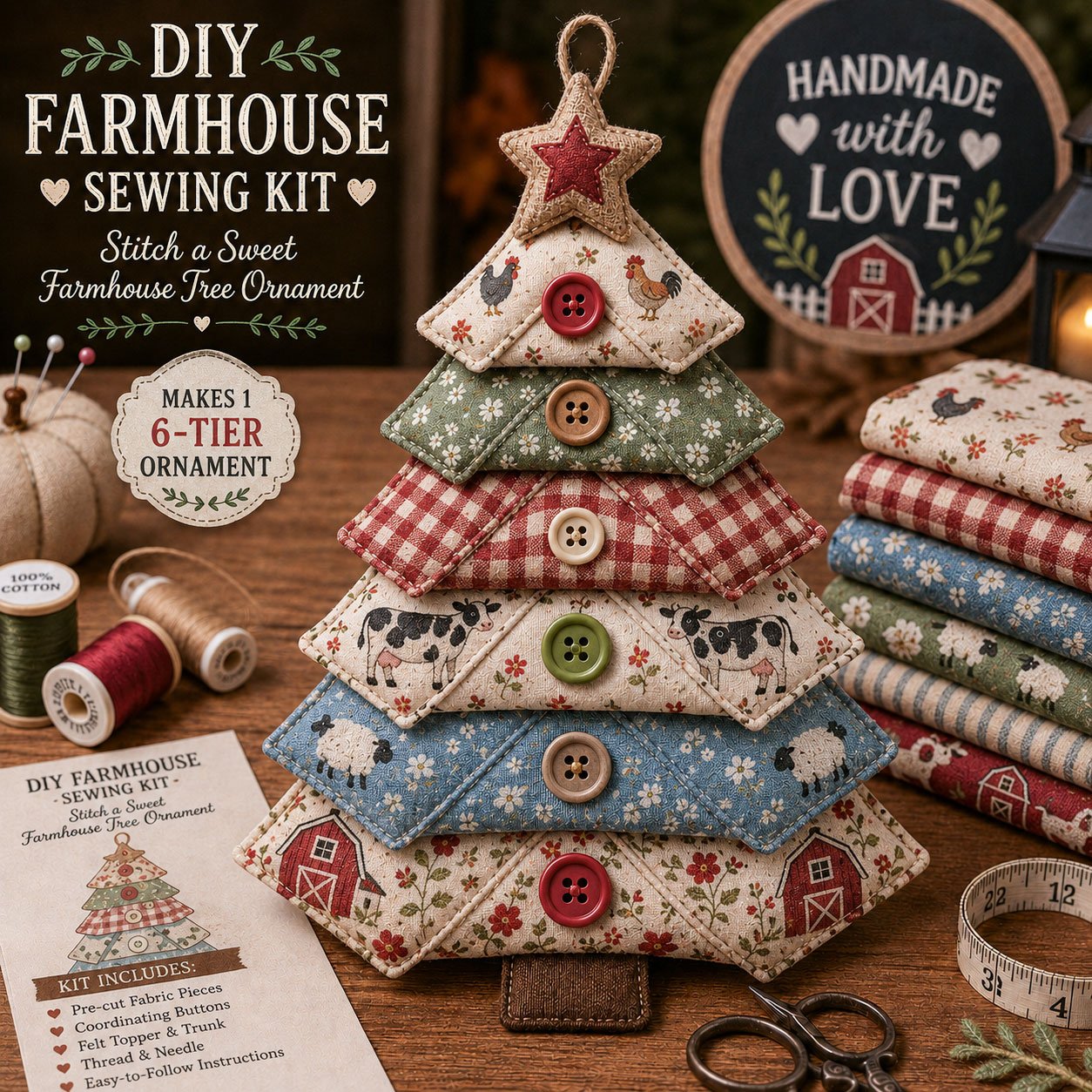 🔥Last Day BUY 3 GET 1 FREE ⭐Layered Fabric Tree Ornament DIY Sewing Kit | Beginner Friendly Handmade Seasonal Decor Gift