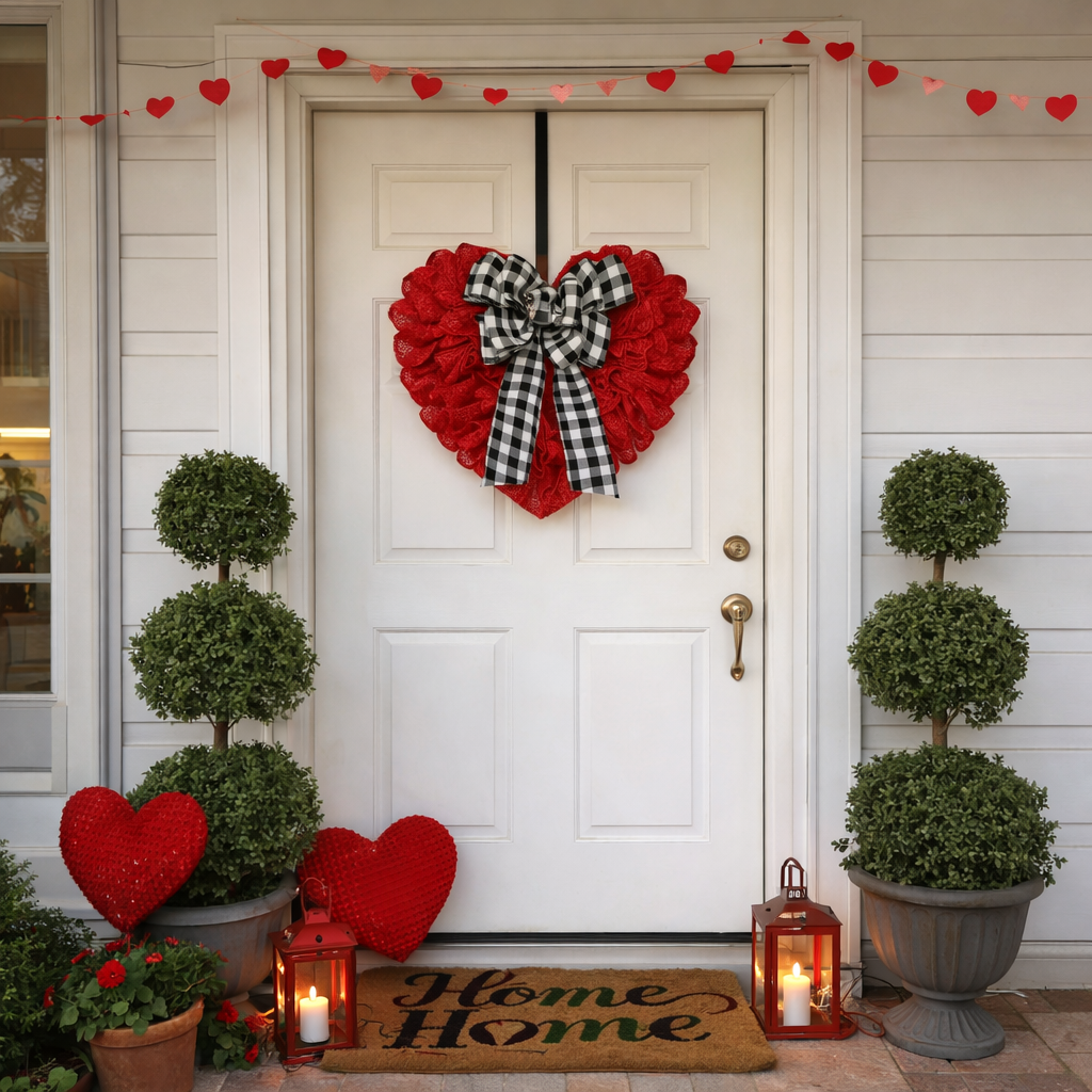 Valentines  Burlap Wreath  Door Decor