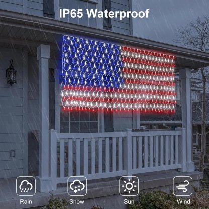 Solar American Flag Lights Outdoor,420 LEDs American Flag Net Lights 6.5ft x 3.28ft Super Bright