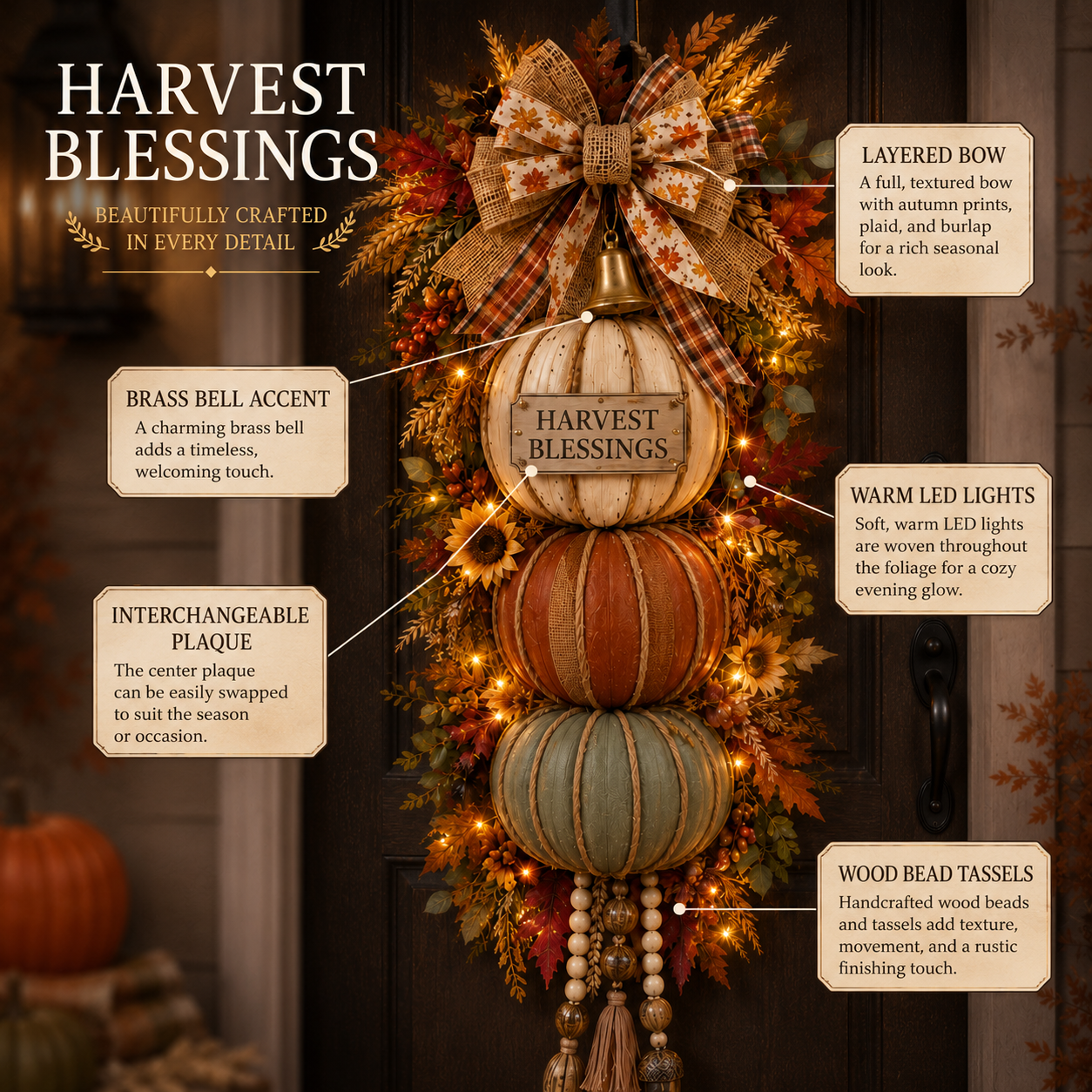 Rustic farmhouse harvest pumpkin details