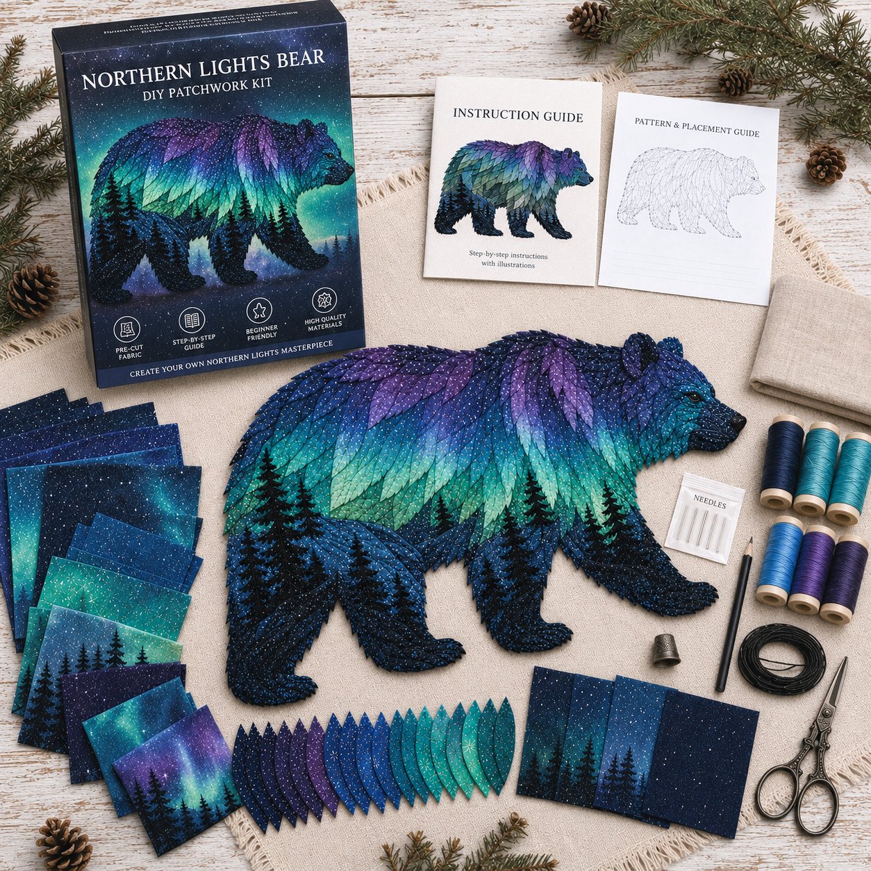 ⏳Last Day 49% OFF - 🌌🐺Northern Lights Wildlife DIY Patchwork Kit 🔥Buy 3 Get 1 Free