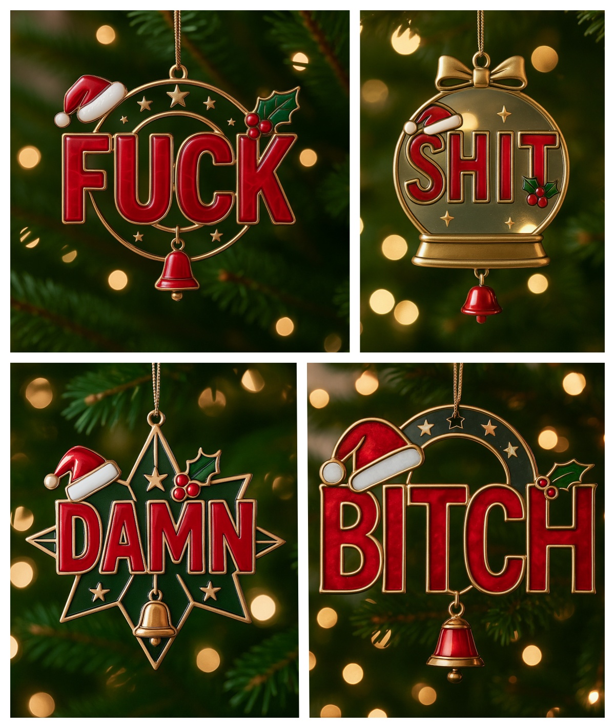 Funny Christmas Ornament Collection – Bold Holiday Humor, Perfect for Laughs & Parties