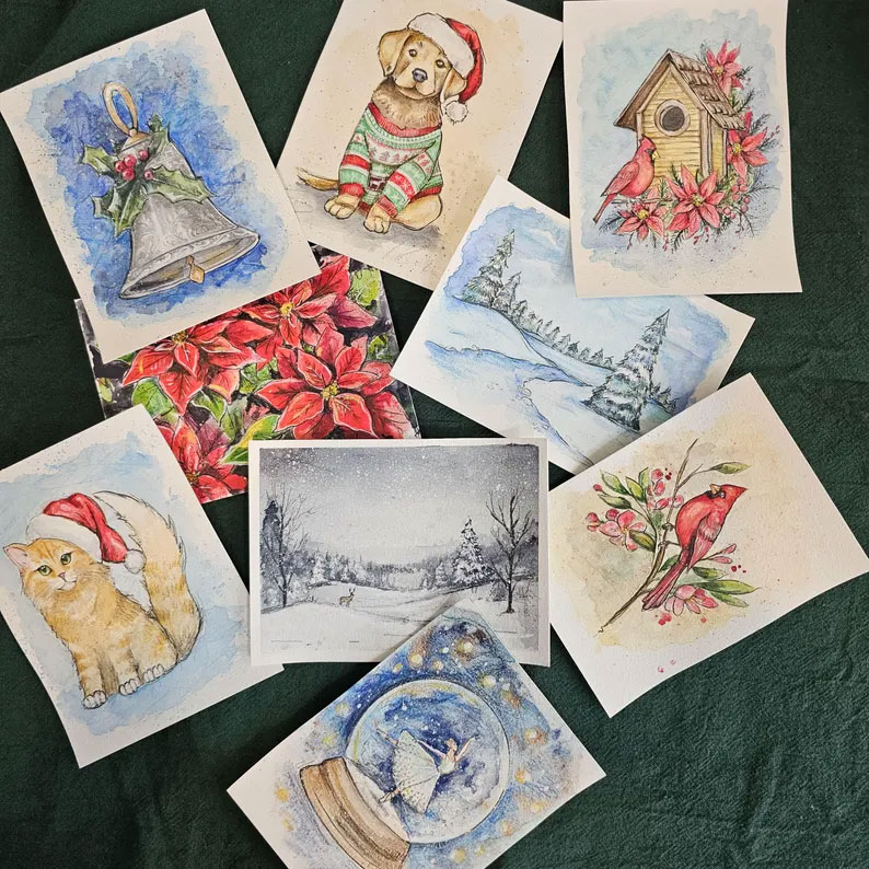 Advent Calendar 24 Envelopes Watercolor Christmas Set