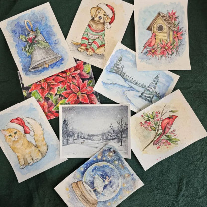 Advent Calendar 24 Envelopes Watercolor Christmas Set