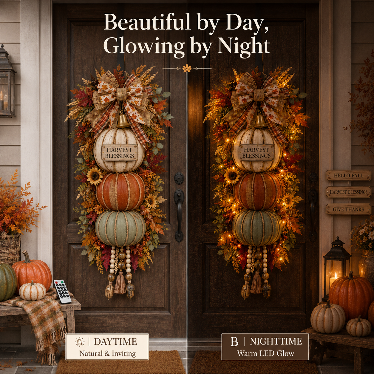 Three interchangeable fall plaques