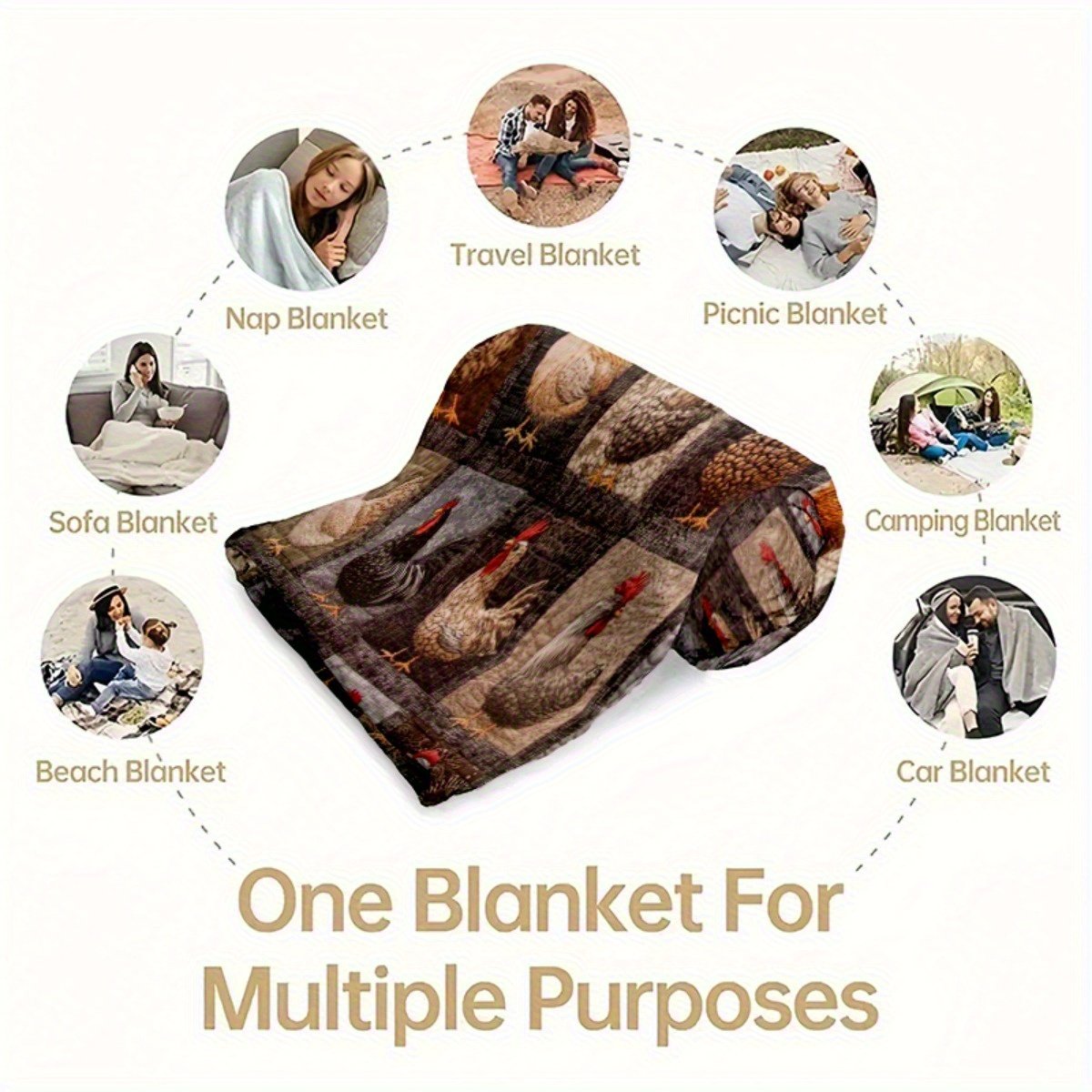 🐓 Cozy Vintage Rooster Plaid Blanket 🧣 Soft, Lightweight & Farmhouse Charm for All Seasons! 🎁Perfect Gift & Everyday Comfort! ✨