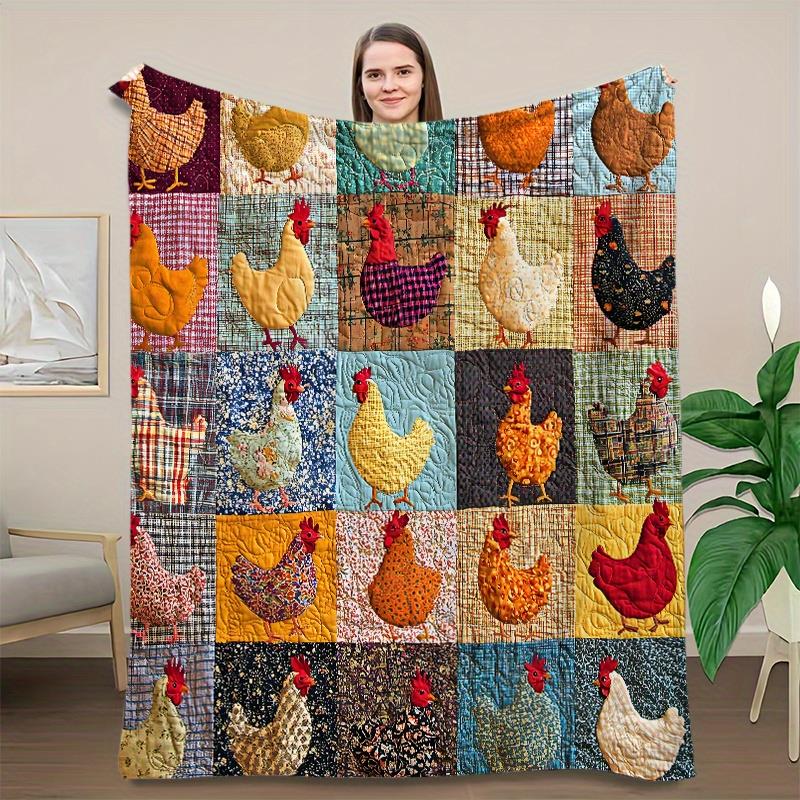 🐓 Cozy Vintage Rooster Plaid Blanket 🧣 Soft, Lightweight & Farmhouse Charm for All Seasons! 🎁Perfect Gift & Everyday Comfort! ✨