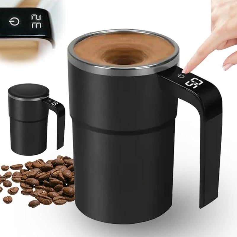 Electric coffee mug with a built-in LCD thermometer, perfect for brewi