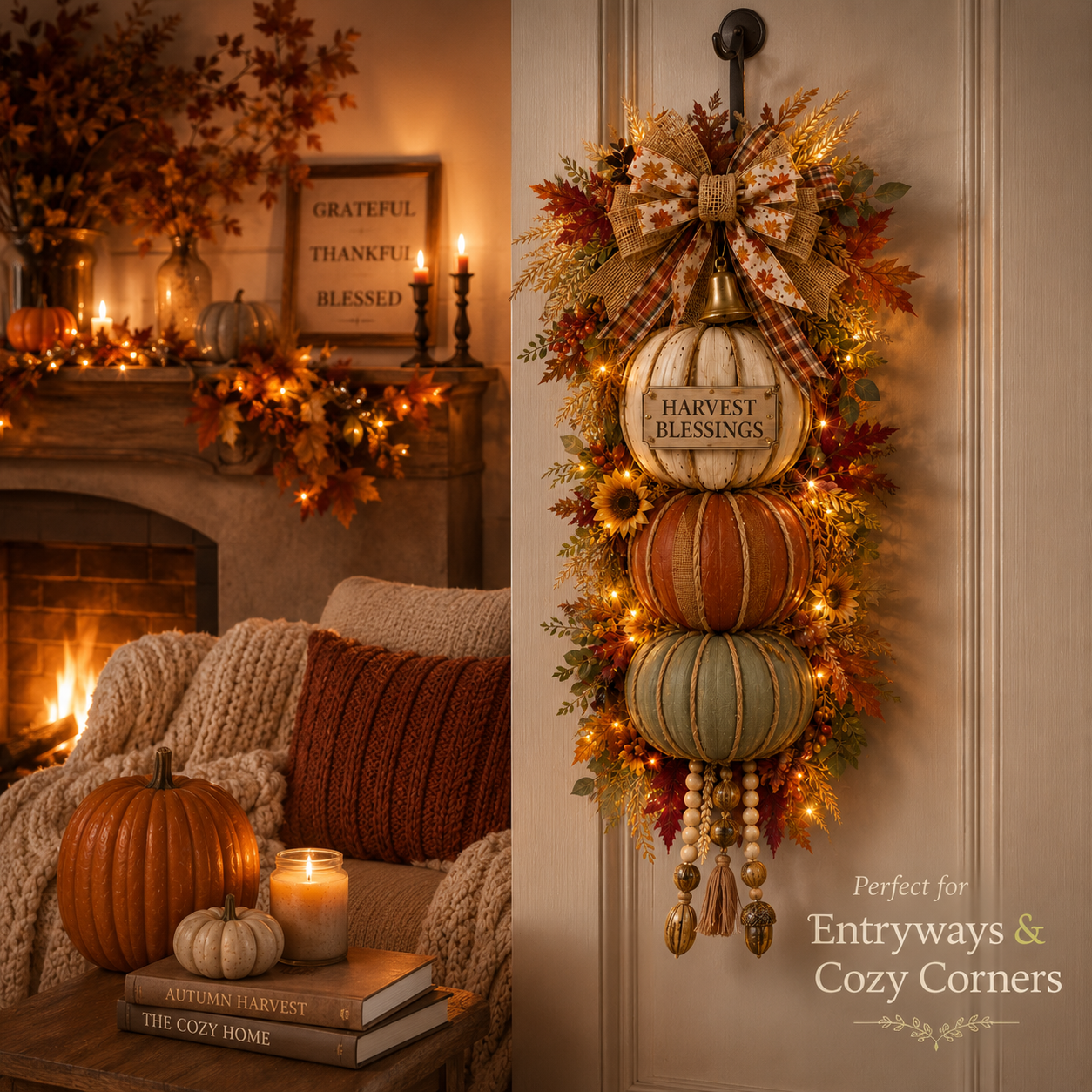 Layered fall pumpkin hanging design