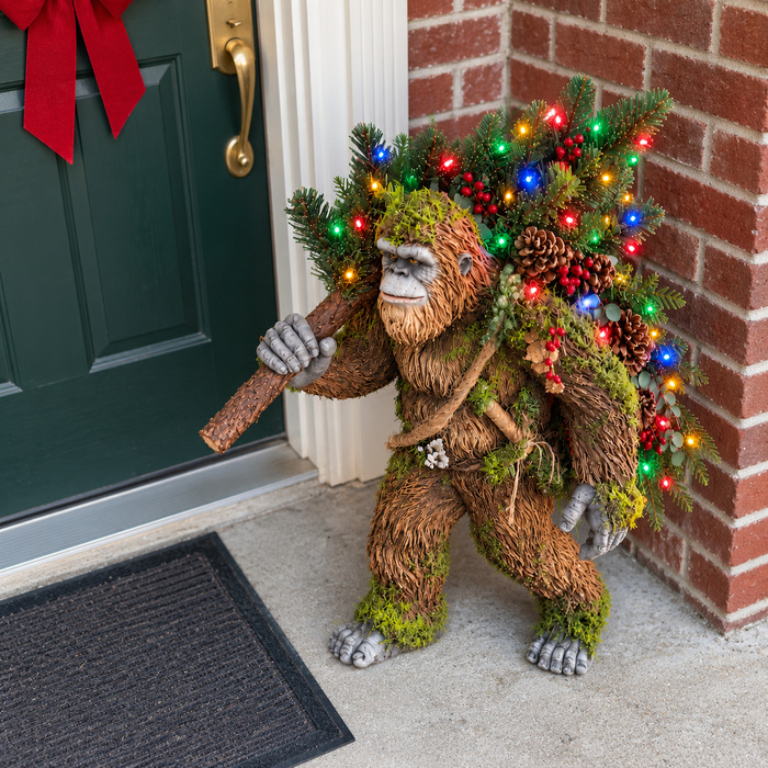 Sasquatch on a brick-home entrance landing