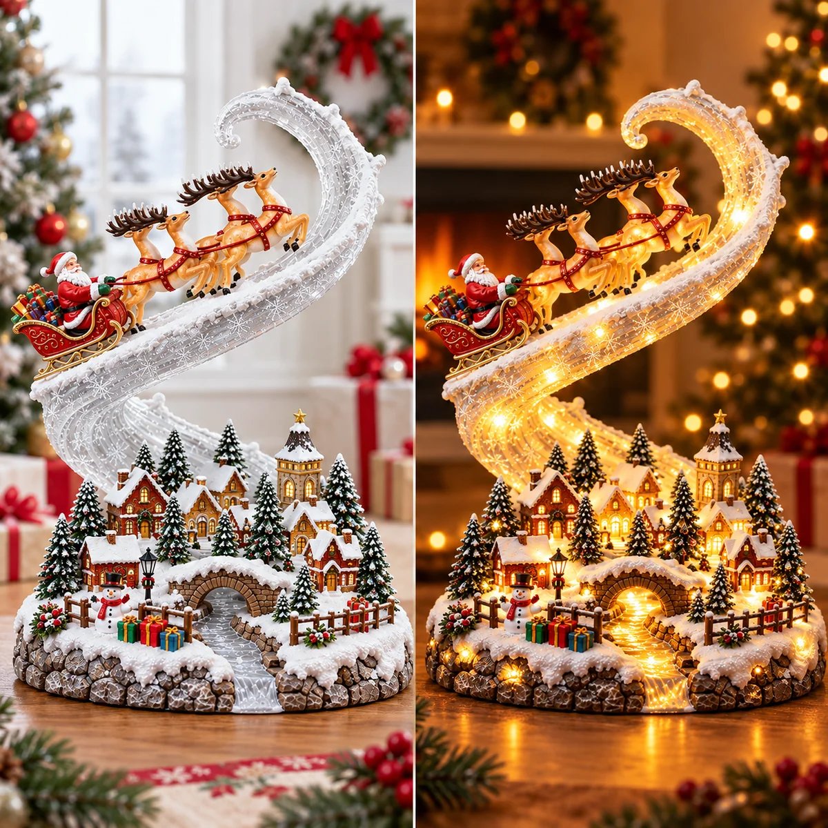 Daytime and nighttime lighting comparison of Santa