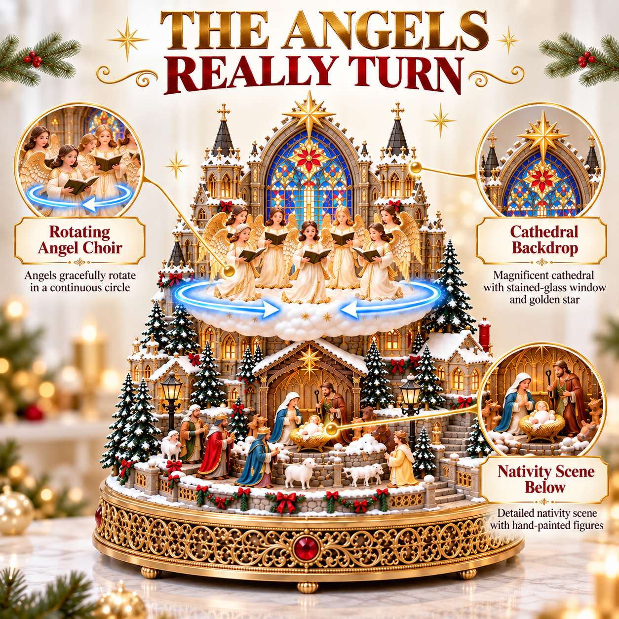 Illustrated guide to the rotating angel choir and Nativity details