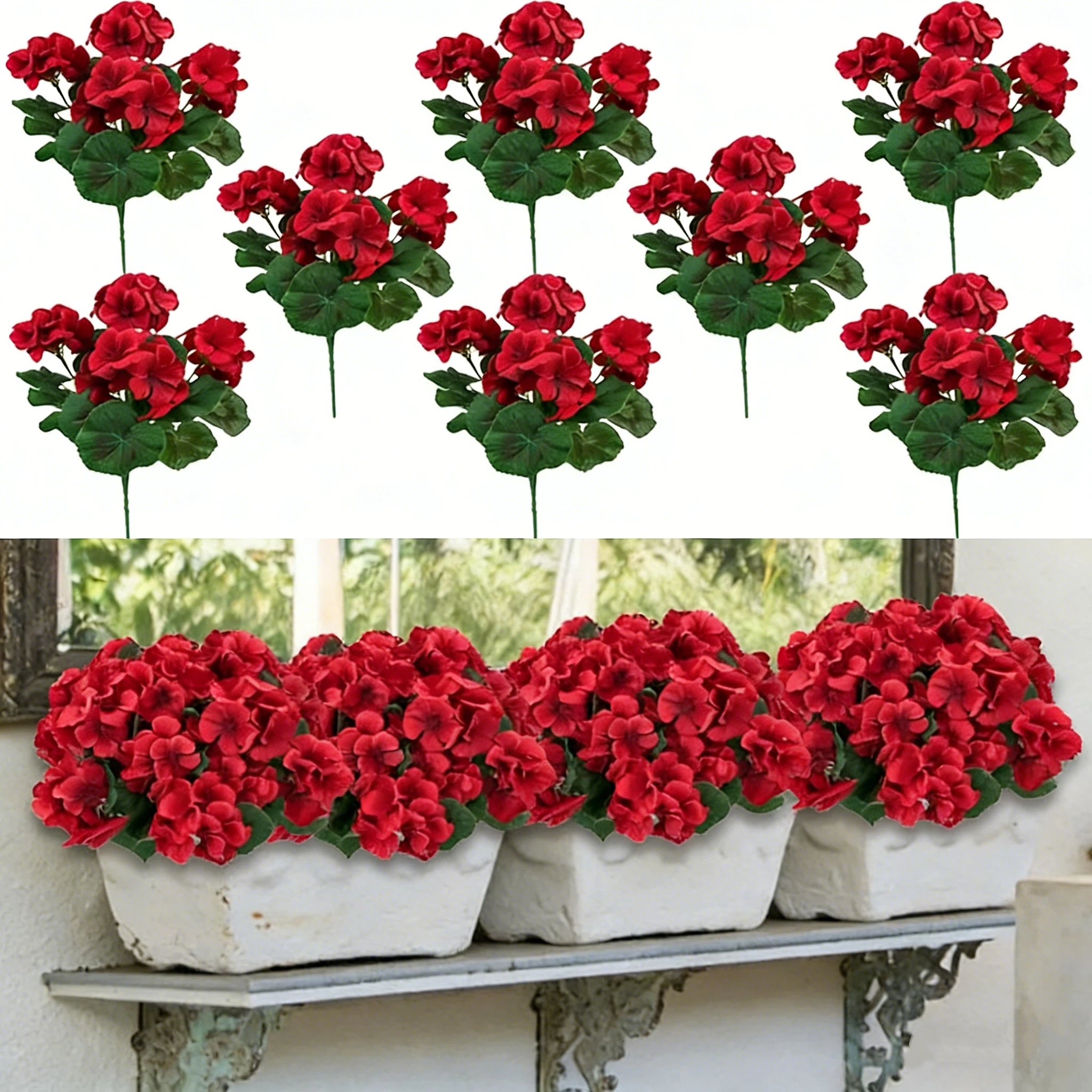 8 Bundles Artificial Geranium Flowers For Outdoors Geranium Flowers Outdoor Artificial Flowers UV Resistant Garden Plants Faux Flowers For Home Kitchen Table Centerpieces Patio Decor