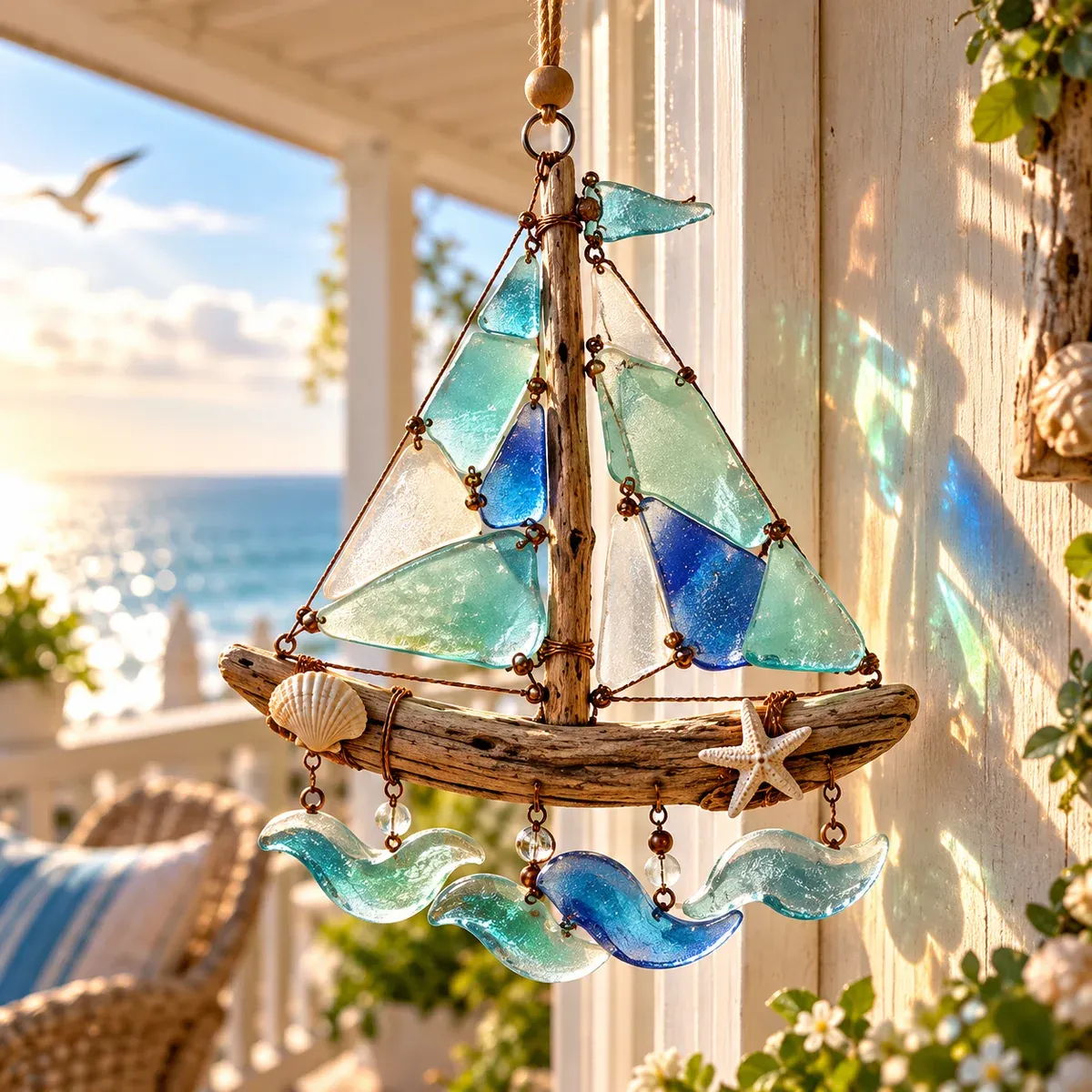 Driftwood Sailboat coastal hanging ornament